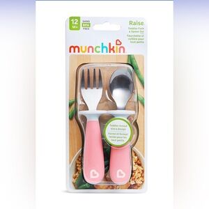 Munchkin Pink Toddler Fork and Spoon Set with Stainless Heads